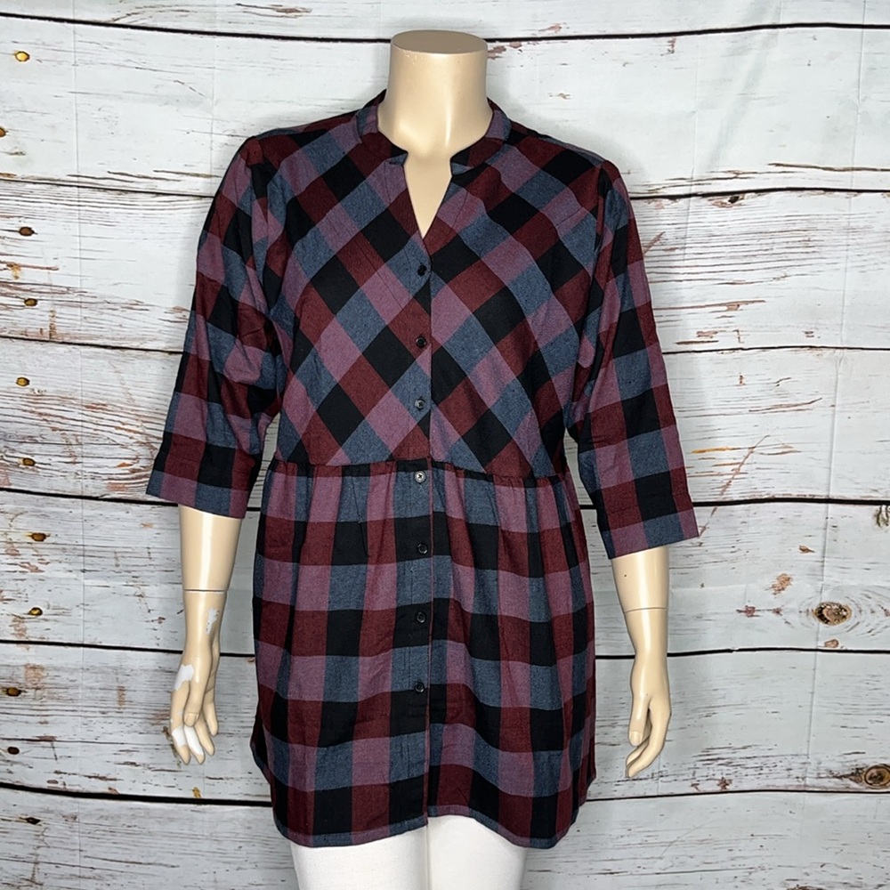 Serengeti‎ Plaid Button Down Shirt - Burgundy and Blue